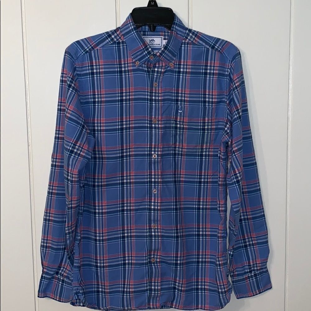 Southern Tide blue & red plaid cotton shirt